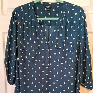 Torrid Harper Georgette Blouse Teal polka dot sz 1 / 1x